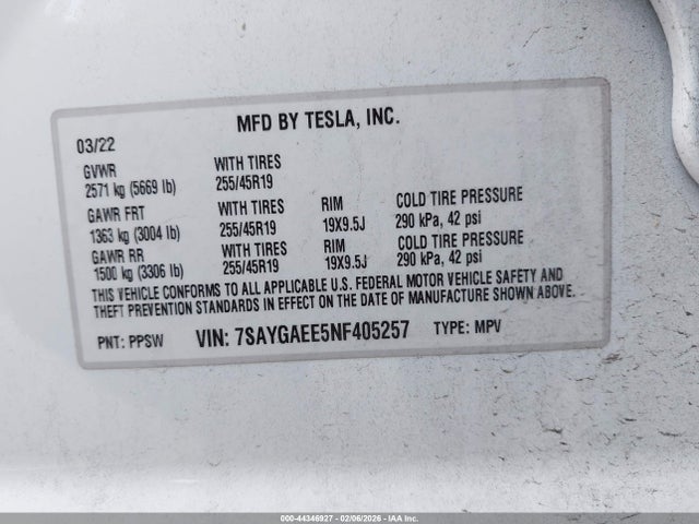 7SAYGAEE5NF405257 Tesla Model Y Long Range Dual Motor All-wheel Drive
