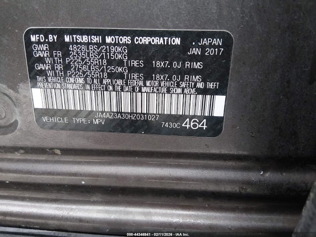 2017 MITSUBISHI OUTLANDER JA4AZ3A30HZ031027 Photo 8