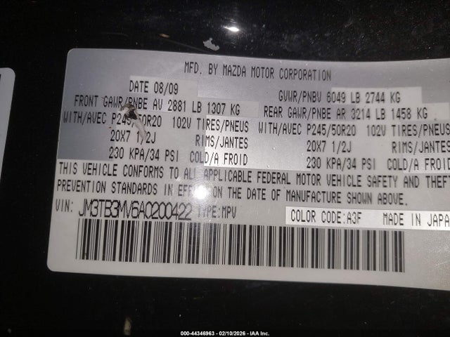 Aukcja sprzedaży 2010 Mazda Cx-9 Grand Touring, vin: JM3TB3MV6A0200422, numer aukcji: 44346963