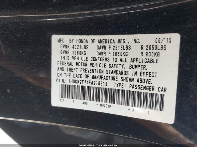 Honda ACCORD EX 2015 1HGCR2F74FA218515 Image 9