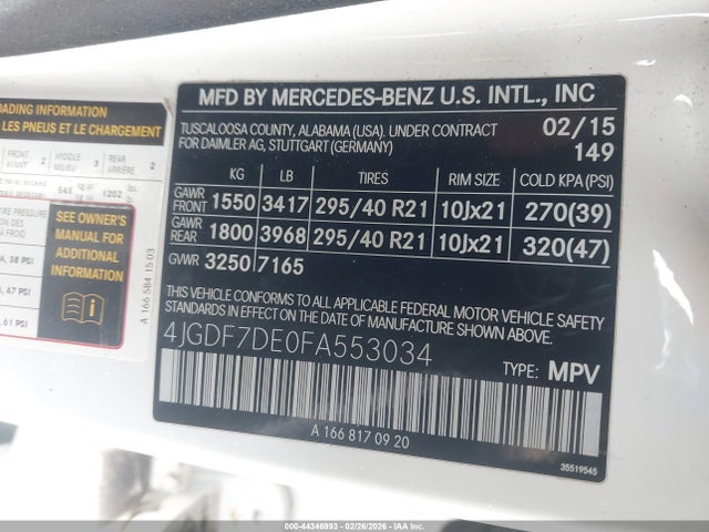 Aukcja sprzedaży 2015 Mercedes-benz Gl 550 4matic, vin: 4JGDF7DE0FA553034, numer aukcji: 44346993