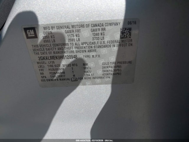 Продажа на аукционе авто 2017 Gmc Terrain Sle-1, vin: 2GKALMEK9H6120948, номер лота: 44347029