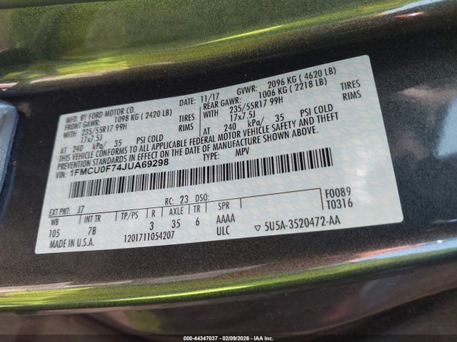 1FMCU0F74JUA69298 Ford ESCAPE S