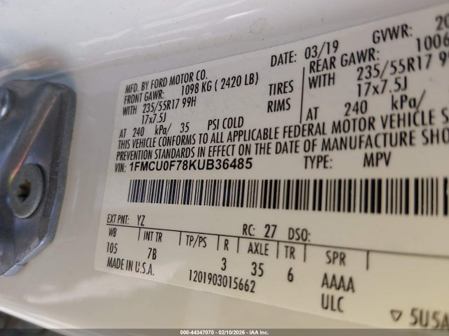 2019 FORD ESCAPE 1FMCU0F78KUB36485 Photo 8