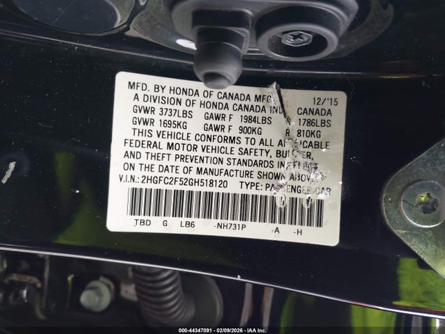 Honda Civic Lx 2016 2HGFC2F52GH518120 Image 9