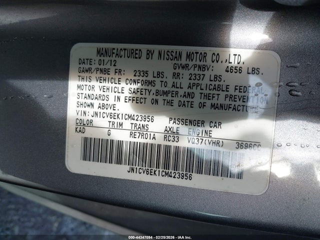 Продажа на аукционе авто 2012 Infiniti G37 Journey, vin: JN1CV6EK1CM423956, номер лота: 44347094