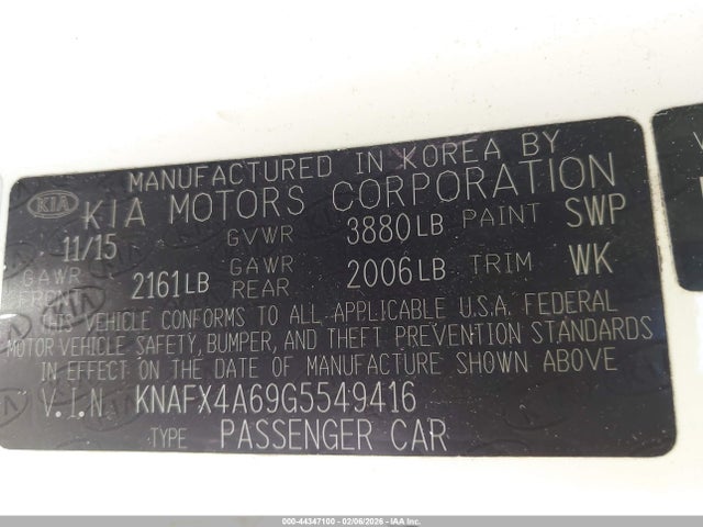 KNAFX4A69G5549416 KIA FORTE LX