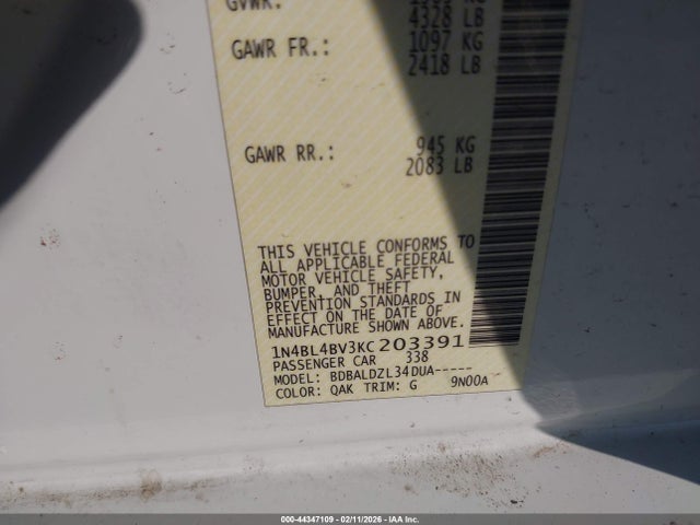 1N4BL4BV3KC203391 Nissan Altima 2.5 S