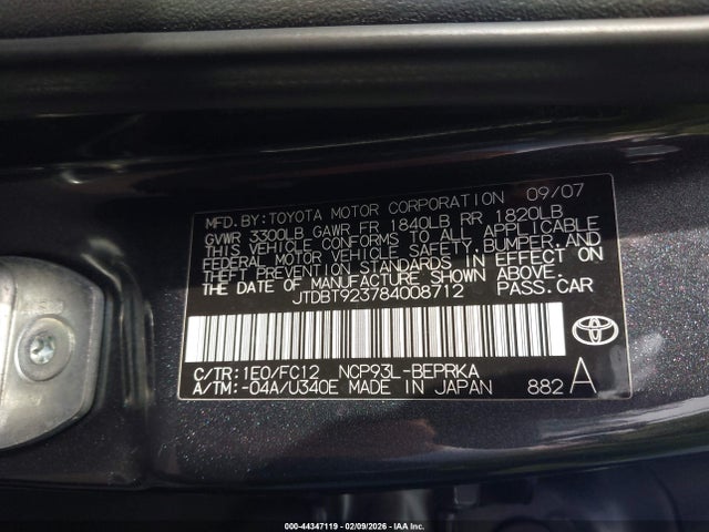 2008 TOYOTA YARIS JTDBT923784008712 Photo 8