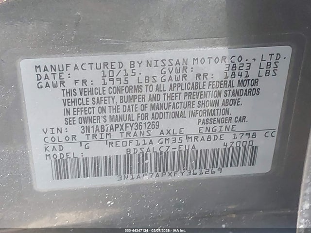 3N1AB7APXFY361269 Nissan SENTRA S