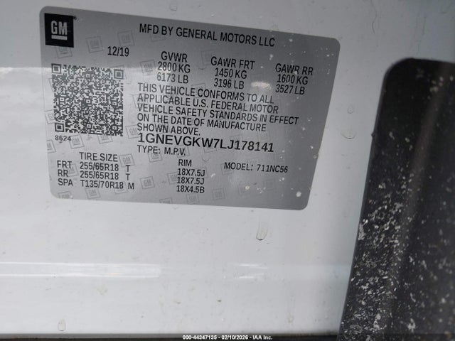 Продажа на аукционе авто 2020 Chevrolet Traverse Awd Lt Cloth, vin: 1GNEVGKW7LJ178141, номер лота: 44347135