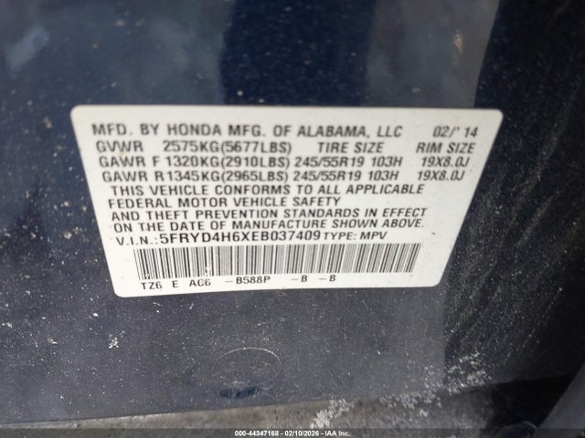 44347168 :رقم المزاد ، 5FRYD4H6XEB037409 vin ، 2014 Acura Mdx Technology Pkg W/entertainment Pkg مزاد بيع