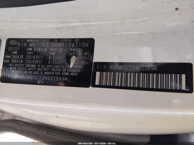Продажа на аукционе авто 2017 Kia Sedona Lx, vin: KNDMB5C12H6315694, номер лота: 44347200
