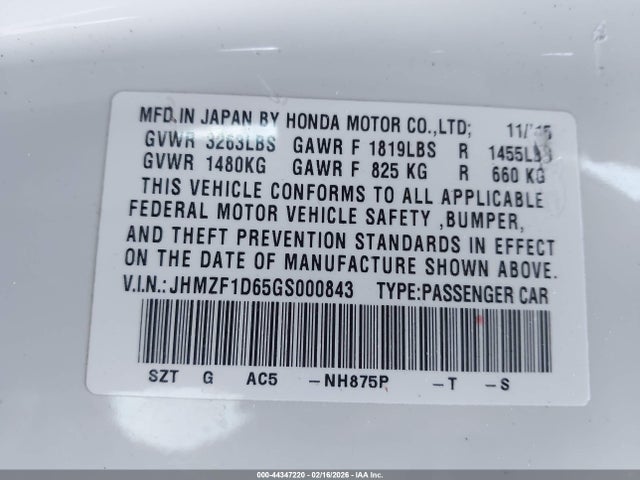 JHMZF1D65GS000843 Honda Cr-z Ex/ex-l Navi