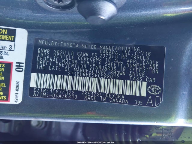 2T1BURHE5GC588012 Toyota Corolla S Plus
