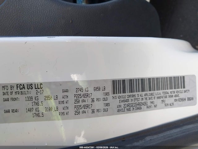 2017 Dodge Grand Caravan Gt მანქანა იყიდება აუქციონზე, vin: 2C4RDGEG5HR694261, აუქციონის ნომერი: 44347261