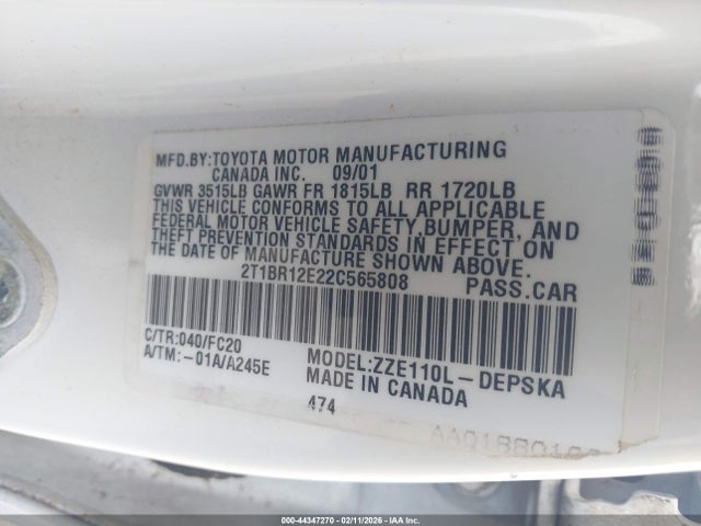 2002 TOYOTA COROLLA 2T1BR12E22C565808 Photo 8