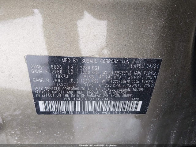 2024 SUBARU OUTBACK 4S4BTGPD7R3279455 Photo 8