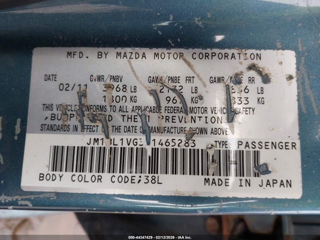 Aukcja sprzedaży 2011 Mazda Mazda3 I Touring, vin: JM1BL1VG3B1465283, numer aukcji: 44347429