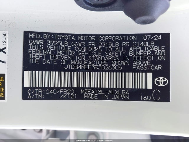 JTDB4MEE3R3026306 Toyota COROLLA LE