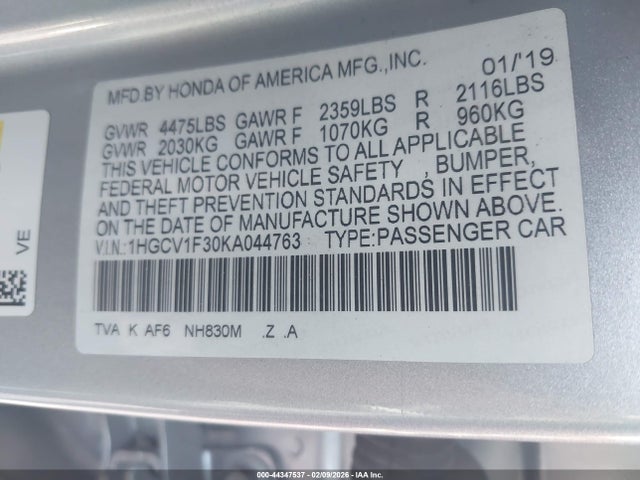 1HGCV1F30KA044763 Honda Accord Sport