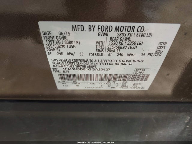 2016 FORD EXPLORER 1FM5K8D81GGA23427 Photo 8