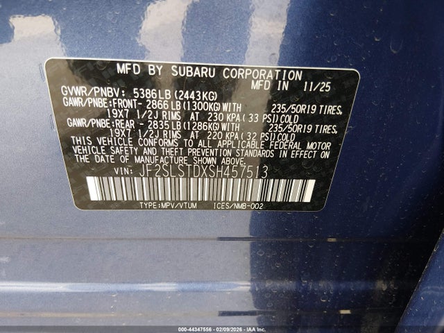 44347556 :رقم المزاد ، JF2SLSTDXSH457513 vin ، 2025 Subaru Forester Touring Hybrid مزاد بيع