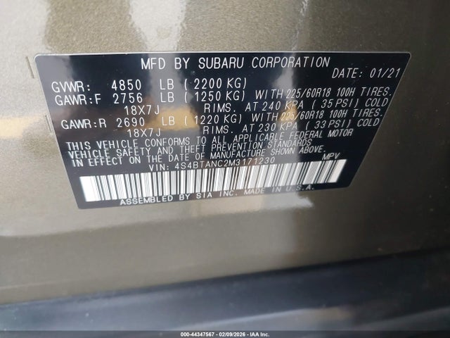 4S4BTANC2M3171230 Subaru Outback Limited
