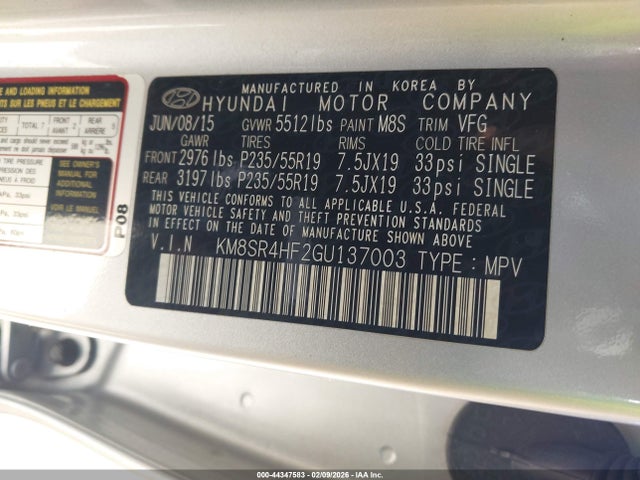 Hyundai Santa Fe Se 2016 KM8SR4HF2GU137003 Image 9