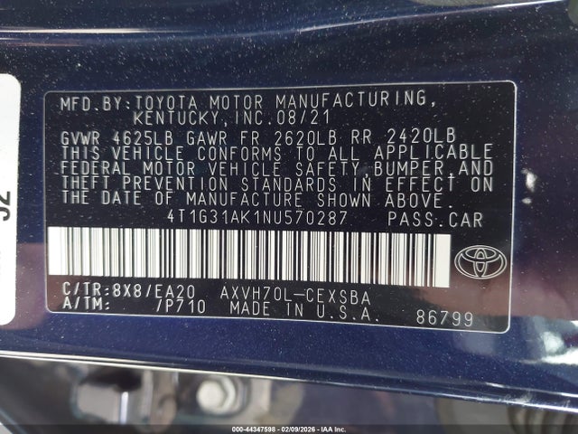 4T1G31AK1NU570287 Toyota Camry Se Hybrid