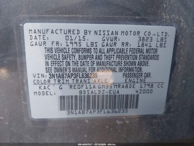 3N1AB7AP3FL636235 Nissan Sentra Fe+ S/s/sl/sr/sv