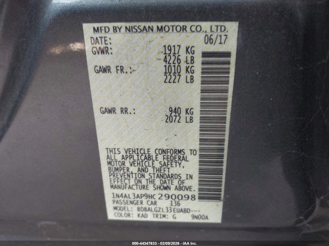 1N4AL3AP9HC290098 Nissan Altima 2.5 S
