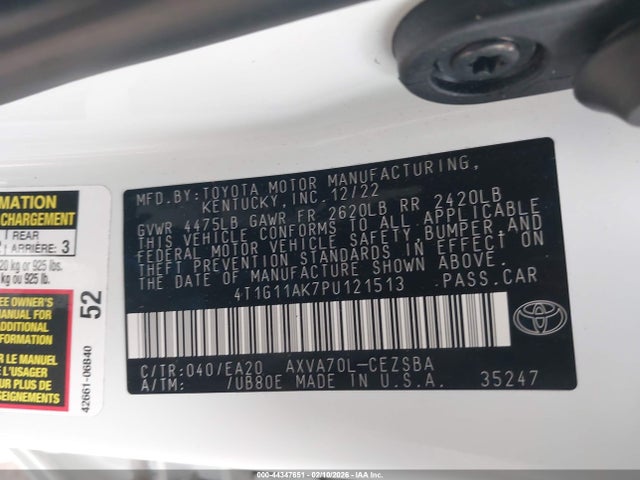 4T1G11AK7PU121513 Toyota CAMRY SE