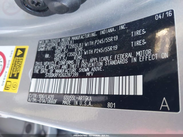 2016 TOYOTA HIGHLANDER 5TDDKRFH3GS287399 Photo 8