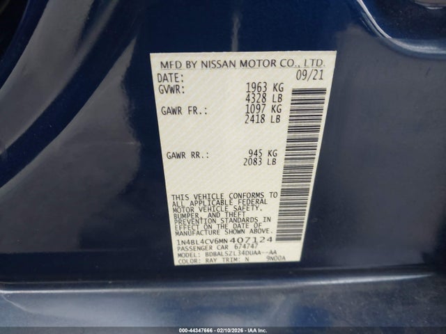 1N4BL4CV6MN407124 Nissan Altima Sr Fwd