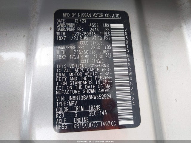 JN8BT3BA8RW352524 Nissan Rogue Sv Fwd