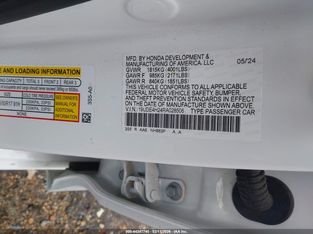 Aukcja sprzedaży 2024 Acura Integra, vin: 19UDE4H24RA028506, numer aukcji: 44347740