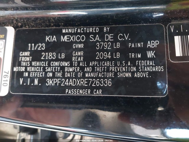 3KPF24ADXRE726336 KIA Forte Lxs
