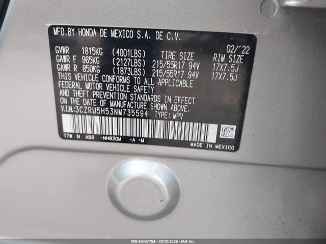 3CZRU5H53NM735594 Honda Hr-v 2wd Ex