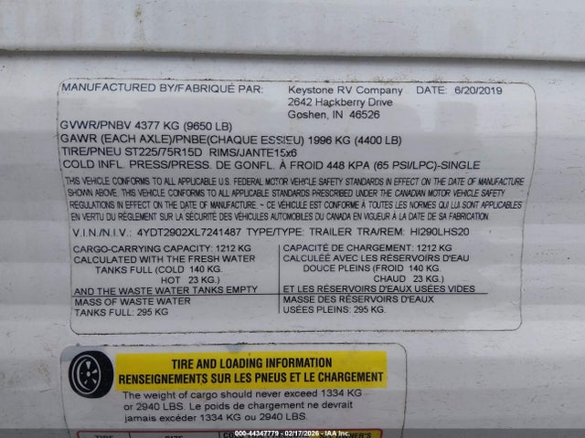 4YDT2902XL7241487 Keystone Rv Other