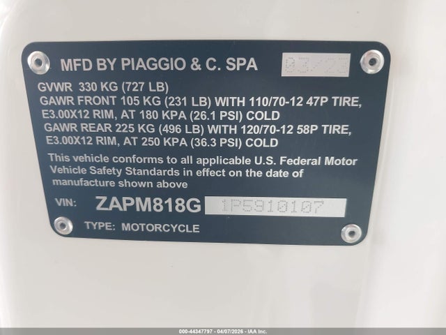 ZAPM818G1P5910107 Vespa Primavera/sprint 150
