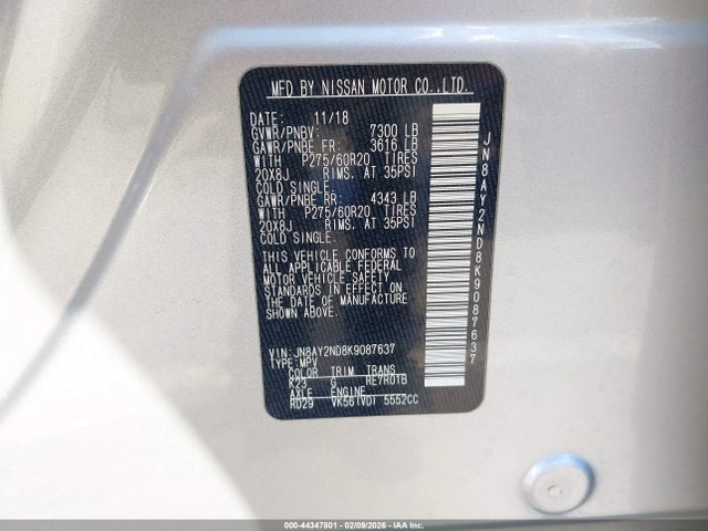 JN8AY2ND8K9087637 Nissan Armada Sl