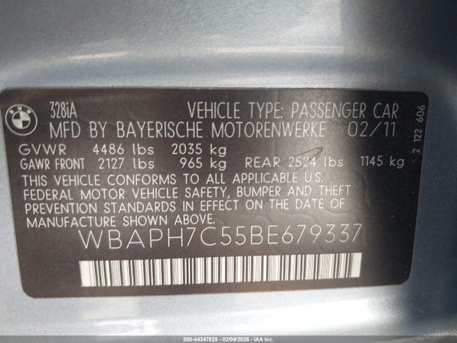 Auction sale of the 2011 Bmw 328i, vin: WBAPH7C55BE679337, lot number: 44347825