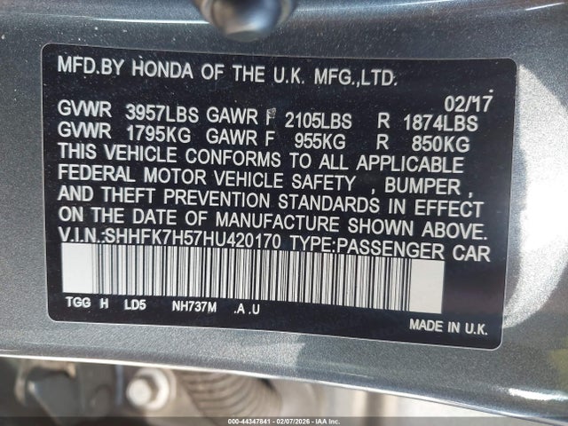 SHHFK7H57HU420170 Honda CIVIC EX