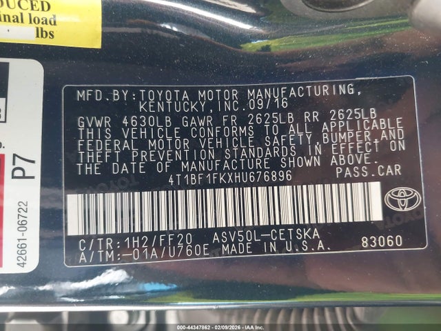 4T1BF1FKXHU676896 Toyota CAMRY SE
