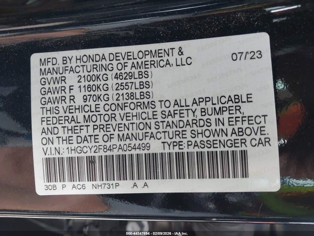 1HGCY2F84PA054499 Honda Accord Hybrid Touring
