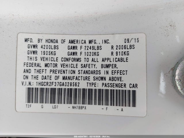 1HGCR2F37GA028562 Honda ACCORD LX