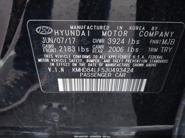 KMHD84LF5JU493424 Hyundai ELANTRA SEL