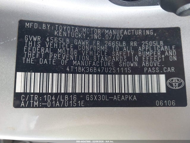 2007 TOYOTA AVALON 4T1BK36B47U251115 Photo 8