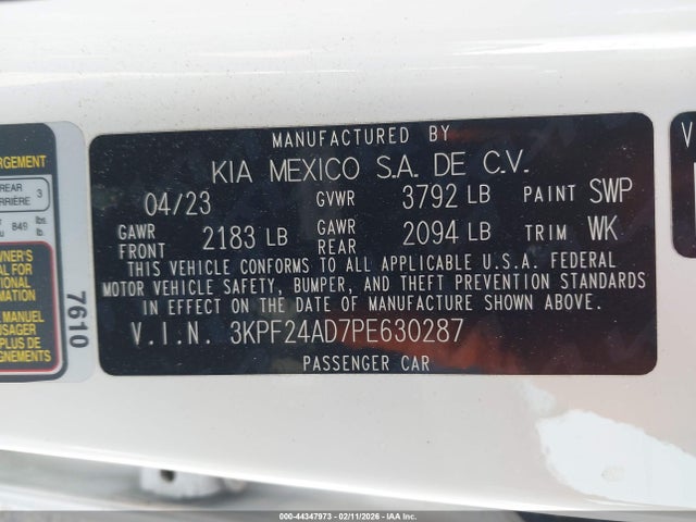 3KPF24AD7PE630287 KIA Forte Lxs